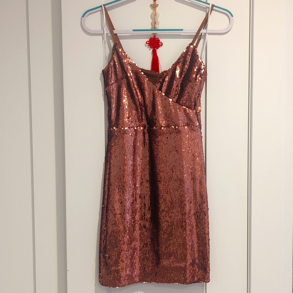 NWOT Copper Sequin Lulu's Mini Dress XS